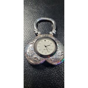 Vtg BRIGHTON Heart Clock Mini Silver Plate Scrollwork Table Clock Needs Battery